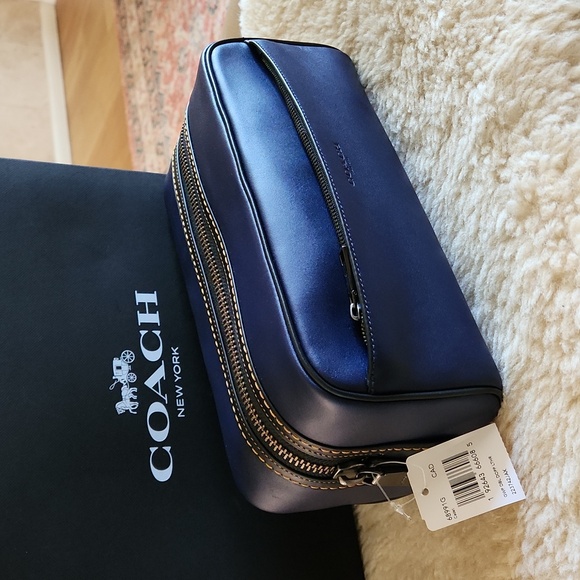 NWT IOB Coach Cadet Blue Glove Tanned Leather Men's Overnight Shave Kit 🖤🪒💙 - Picture 2 of 16